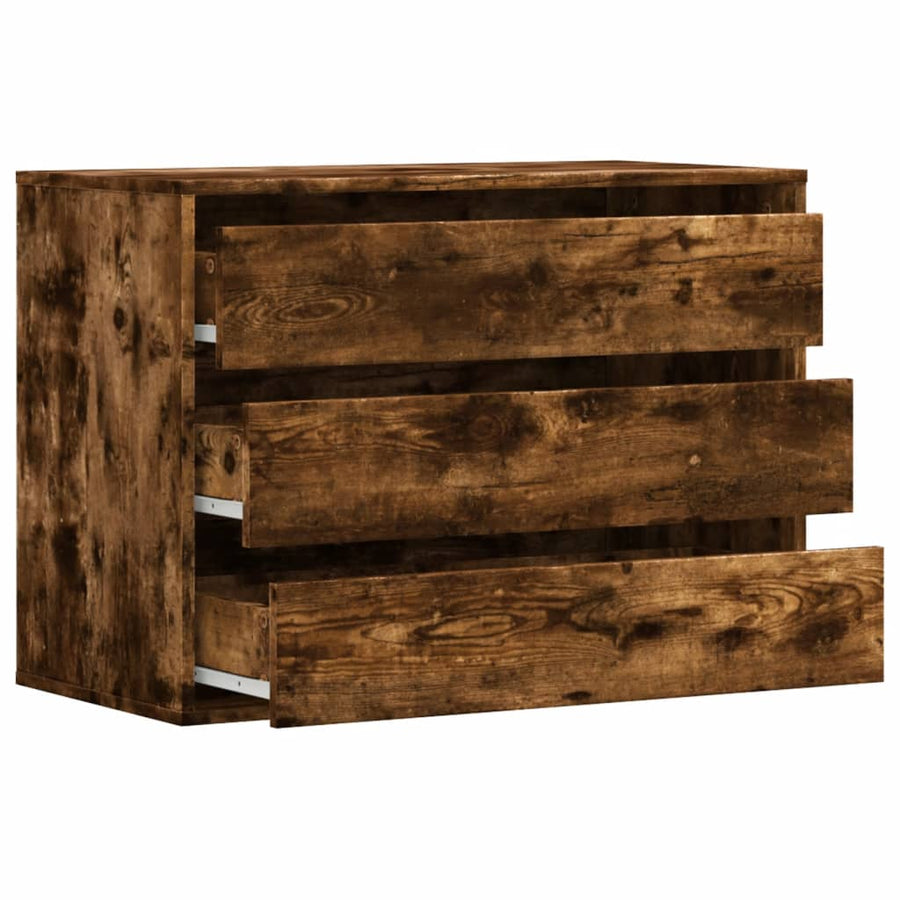 Ladekast 80x41x58 cm bewerkt hout gerookt eikenkleurig