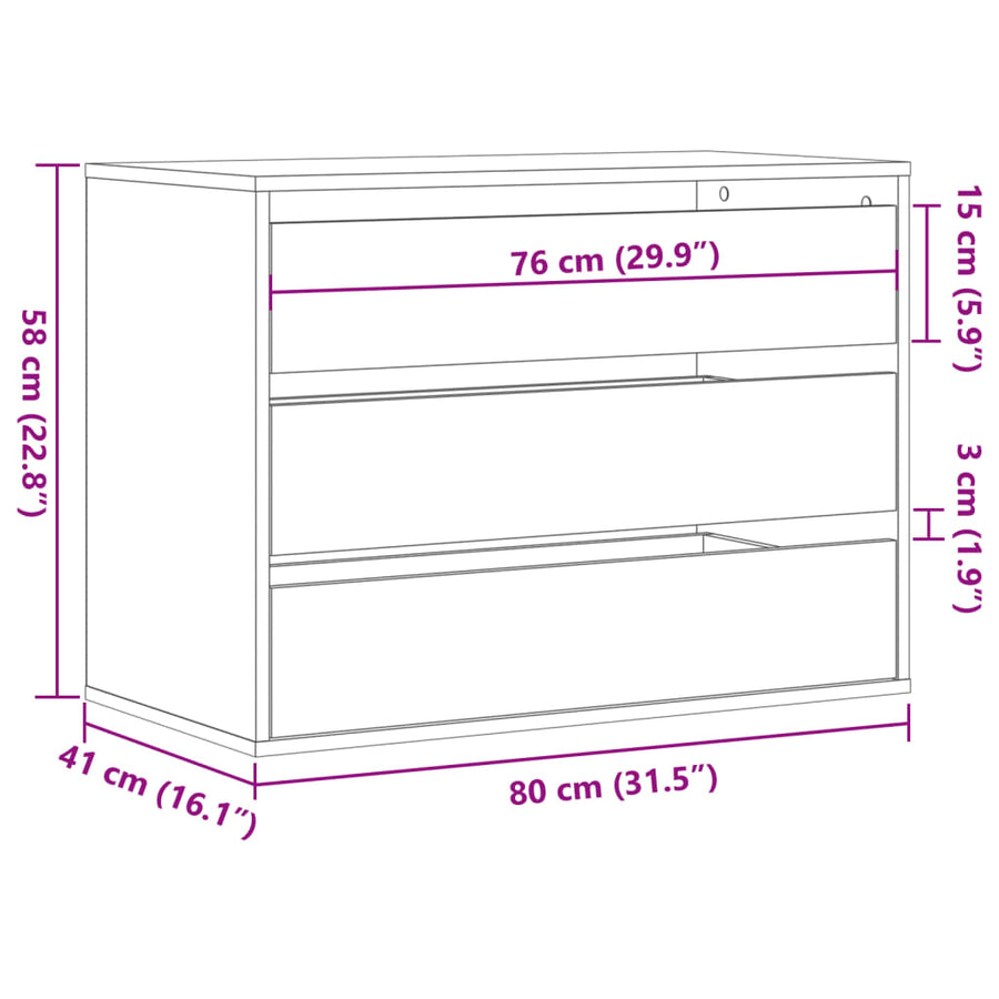 Ladekast 80x41x58 cm bewerkt hout gerookt eikenkleurig