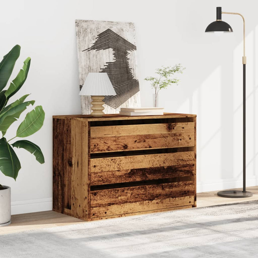 Ladekast 80x41x58 cm bewerkt hout oud houtkleurig