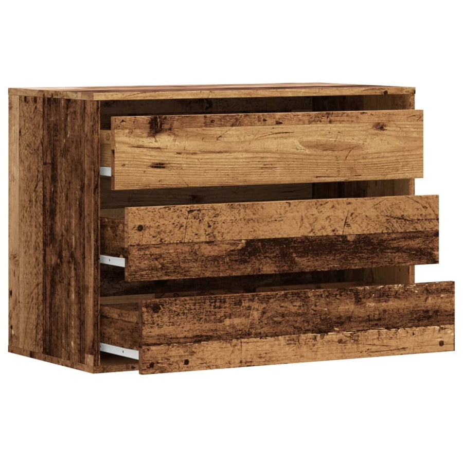 Ladekast 80x41x58 cm bewerkt hout oud houtkleurig