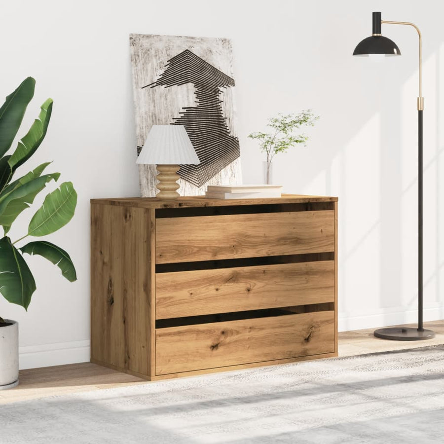 Ladekast 80x41x58 cm bewerkt hout artisanaal eikenkleurig