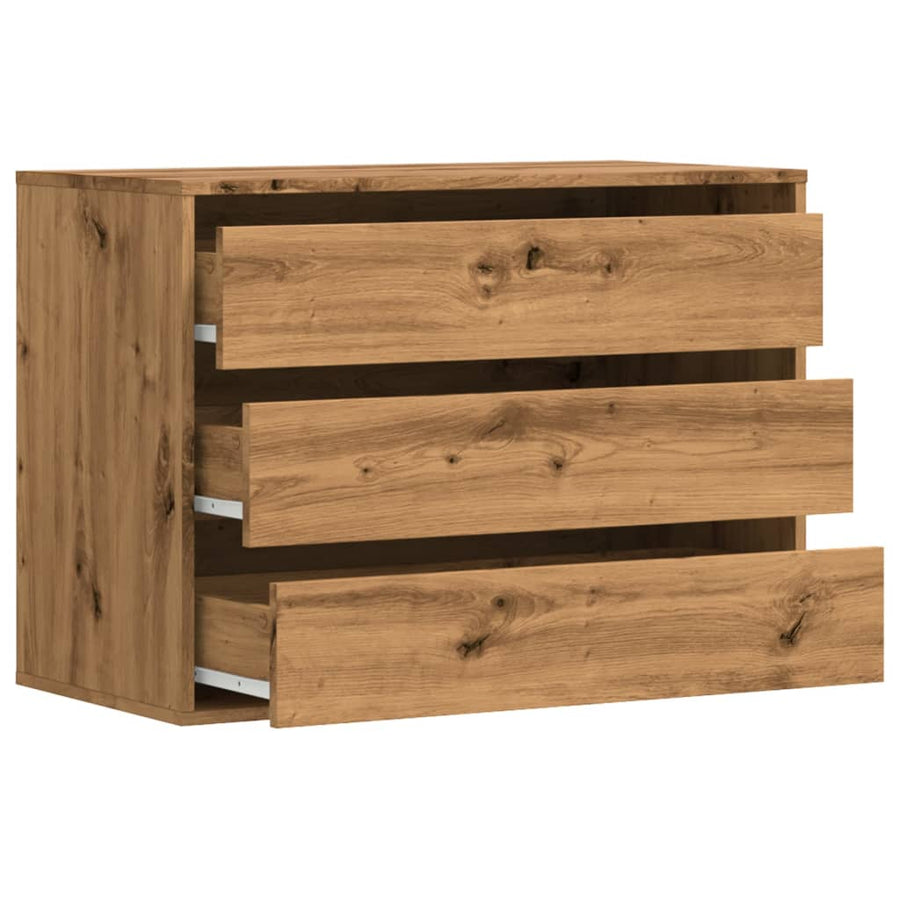 Ladekast 80x41x58 cm bewerkt hout artisanaal eikenkleurig