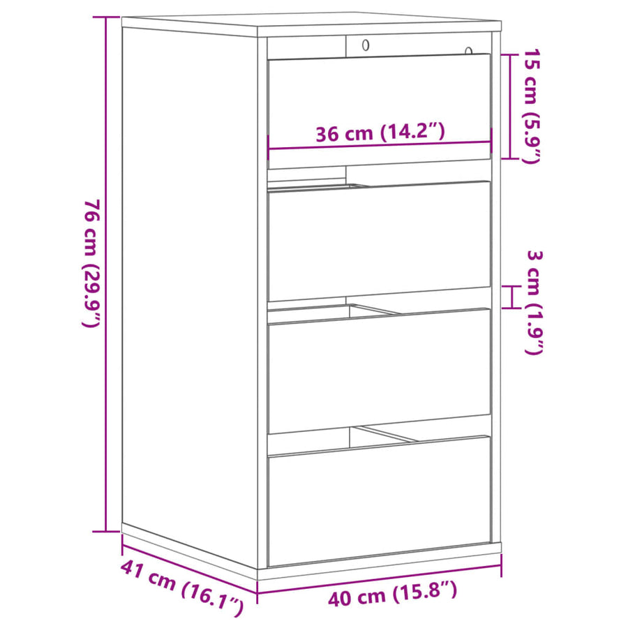 Ladekast 40x41x76 cm bewerkt hout wit
