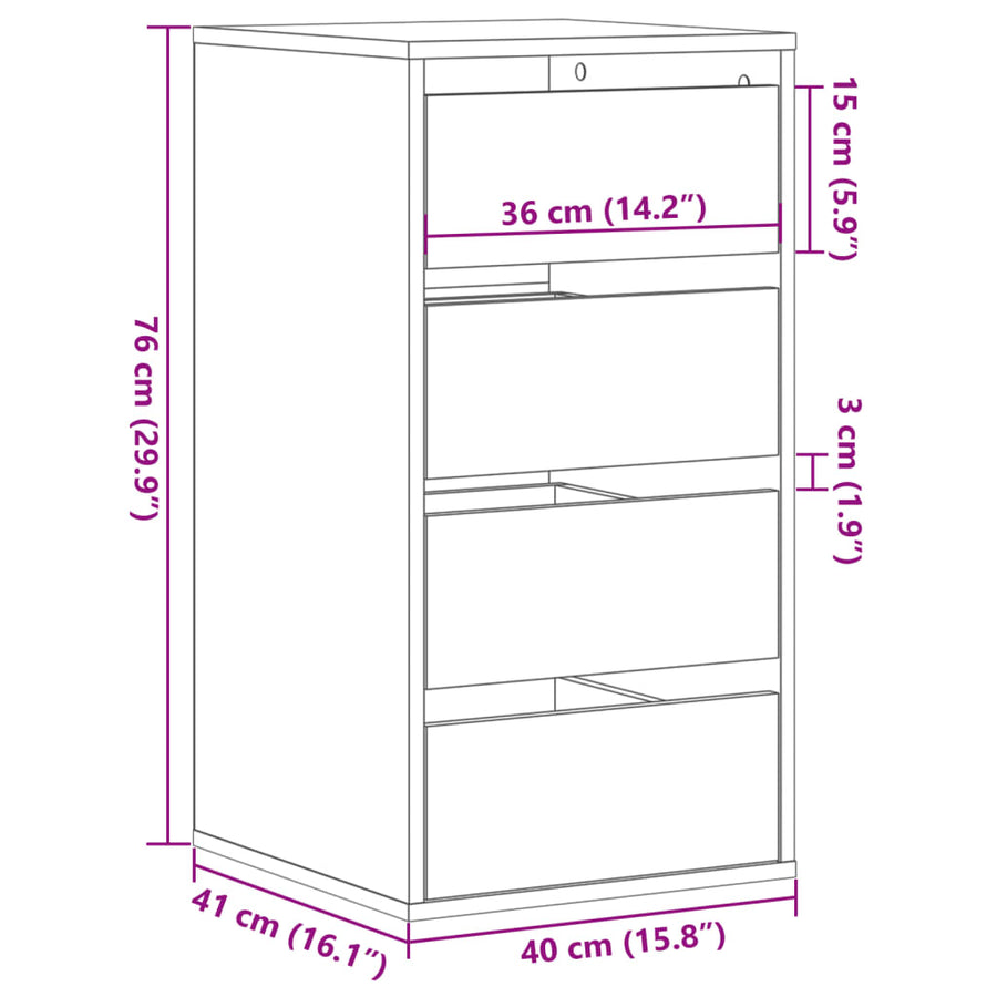 Ladekast 40x41x76 cm bewerkt hout betongrijs