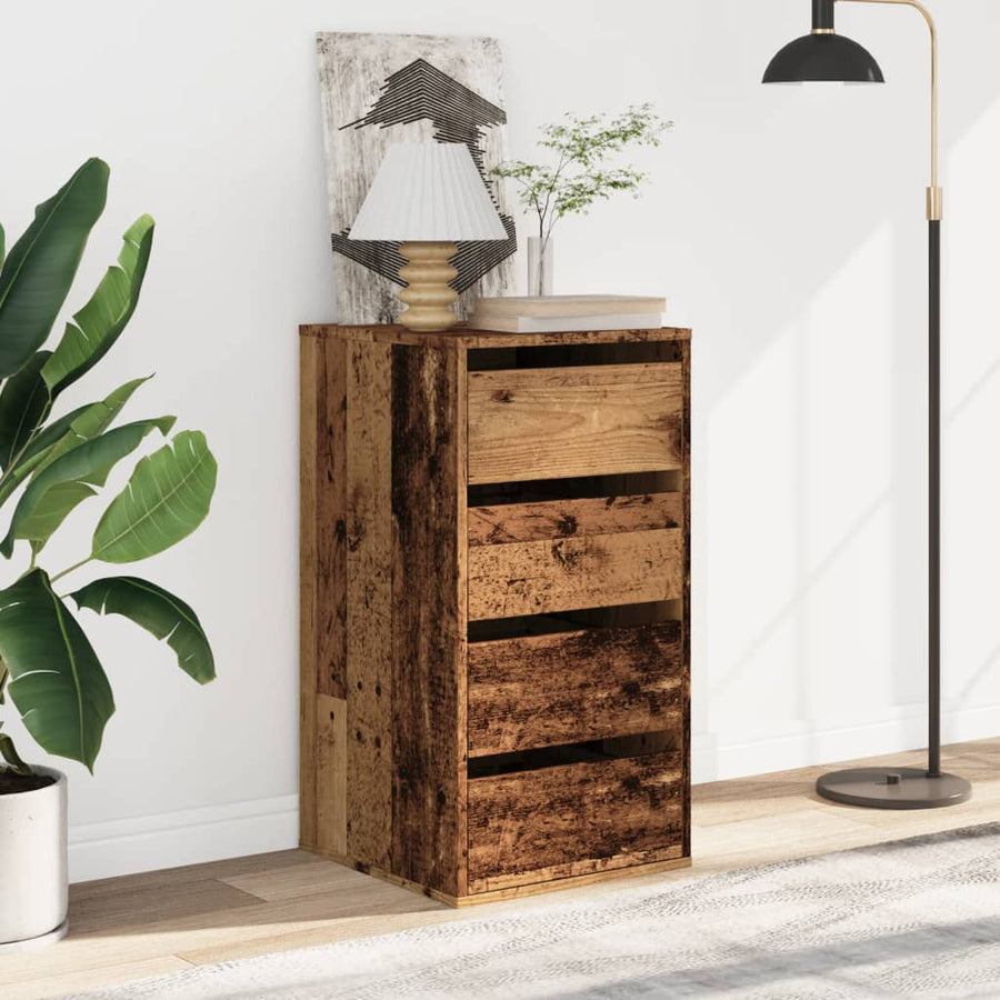 Ladekast 40x41x76 cm bewerkt hout oud houtkleurig