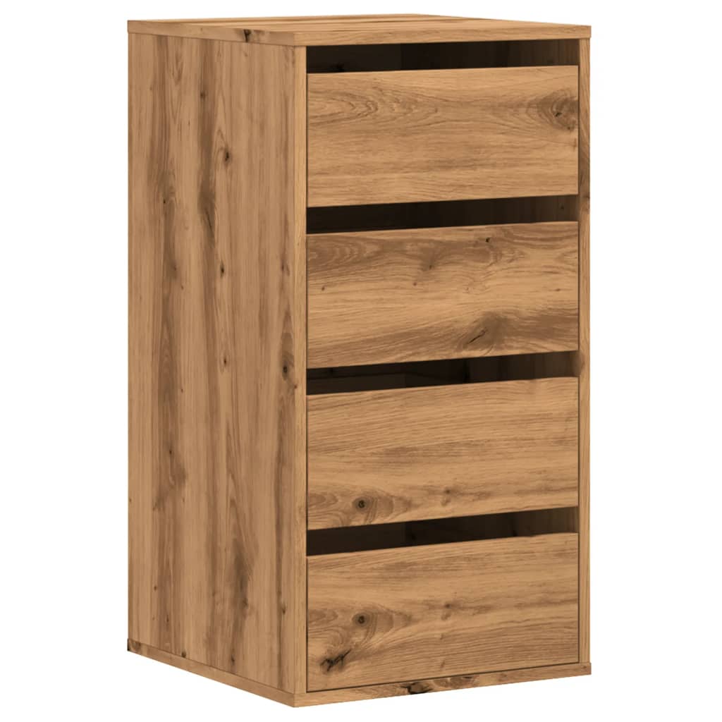 Ladekast 40x41x76 cm bewerkt hout artisanaal eikenkleurig