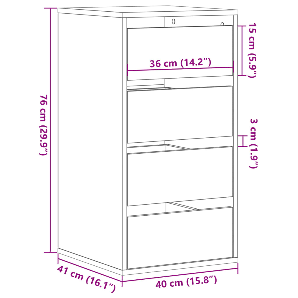 Ladekast 40x41x76 cm bewerkt hout artisanaal eikenkleurig