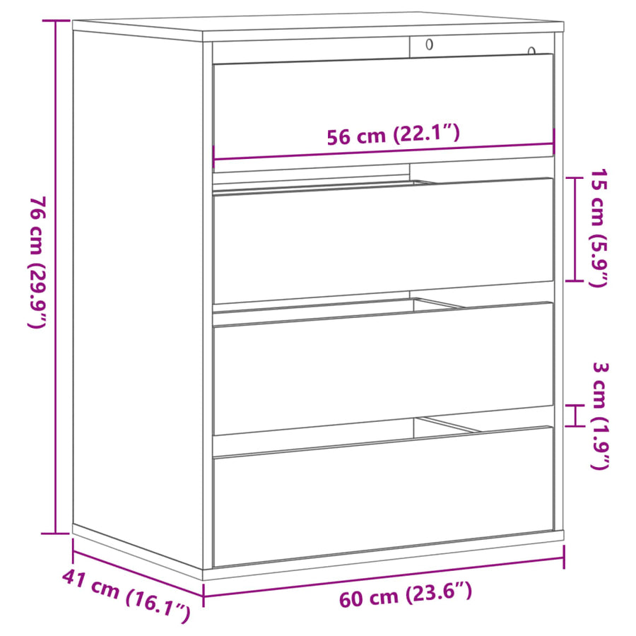 Ladekast 60x41x76 cm bewerkt hout wit
