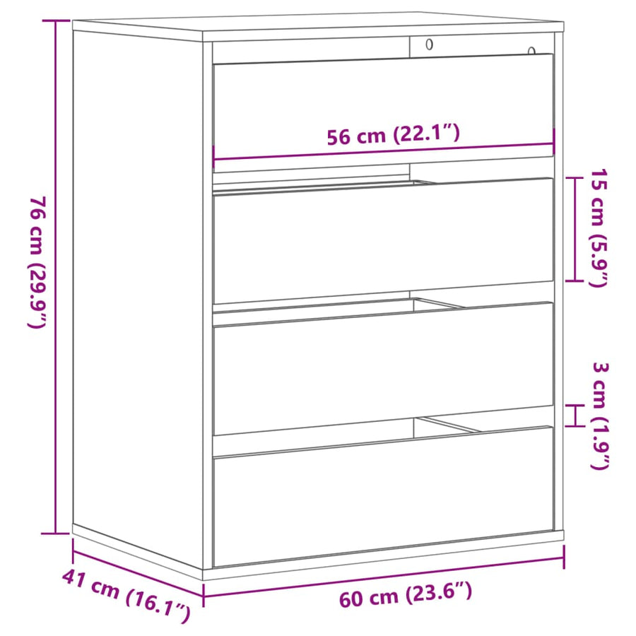 Ladekast 60x41x76 cm bewerkt hout sonoma eikenkleurig