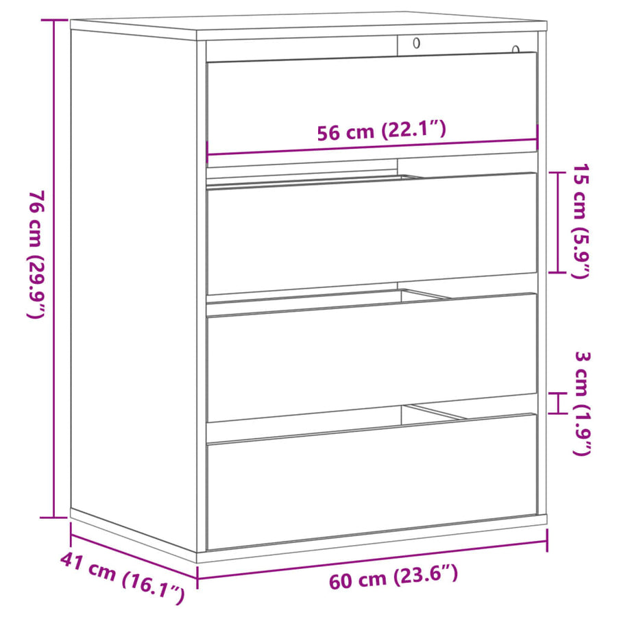 Ladekast 60x41x76 cm bewerkt hout betongrijs