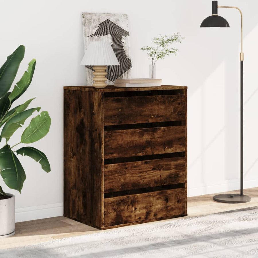 Ladekast 60x41x76 cm bewerkt hout gerookt eikenkleurig