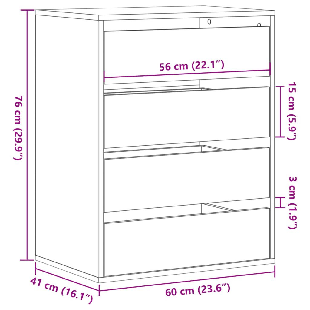 Ladekast 60x41x76 cm bewerkt hout grijs sonoma eikenkleurig