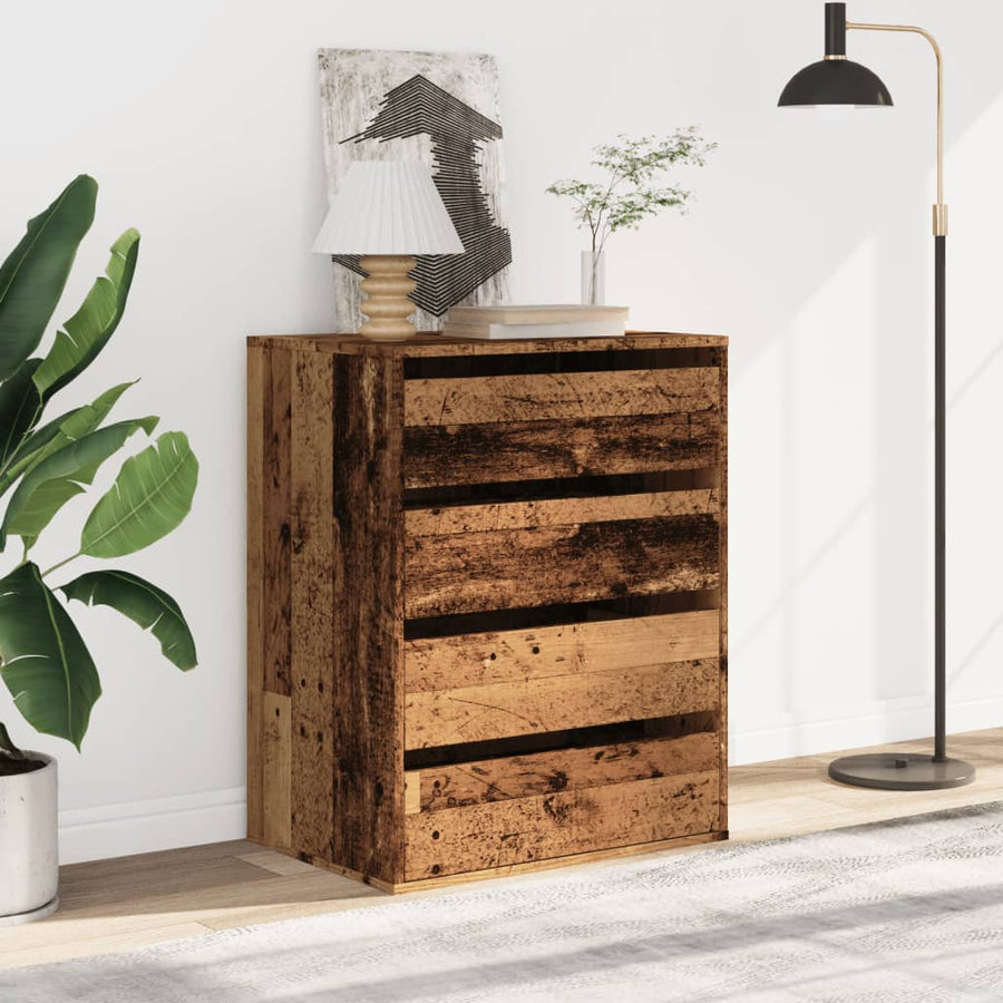 Ladekast 60x41x76 cm bewerkt hout oud houtkleurig