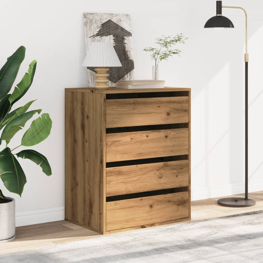Ladekast 60x41x76 cm bewerkt hout artisanaal eikenkleurig
