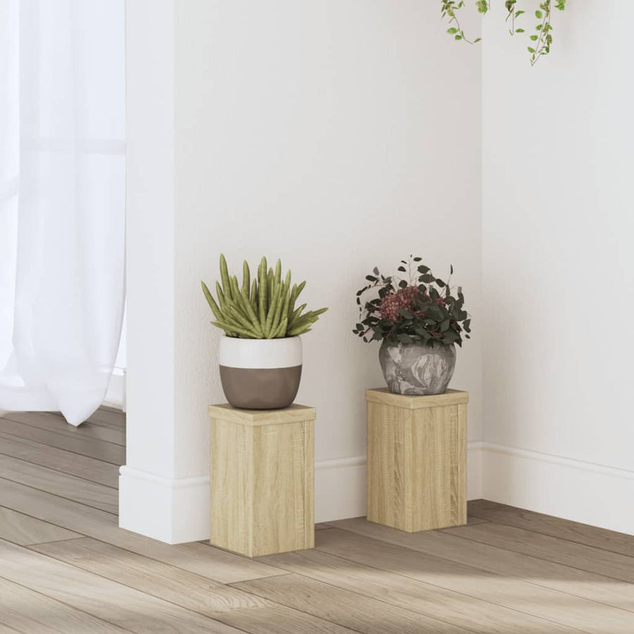 Plantenstandaards 2 st 10x10x18 cm bewerkt hout sonoma eiken