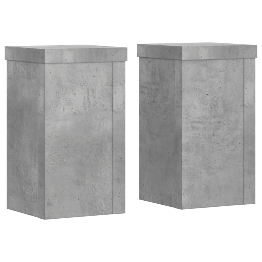 Plantenstandaards 2 st 10x10x18 cm bewerkt hout betongrijs