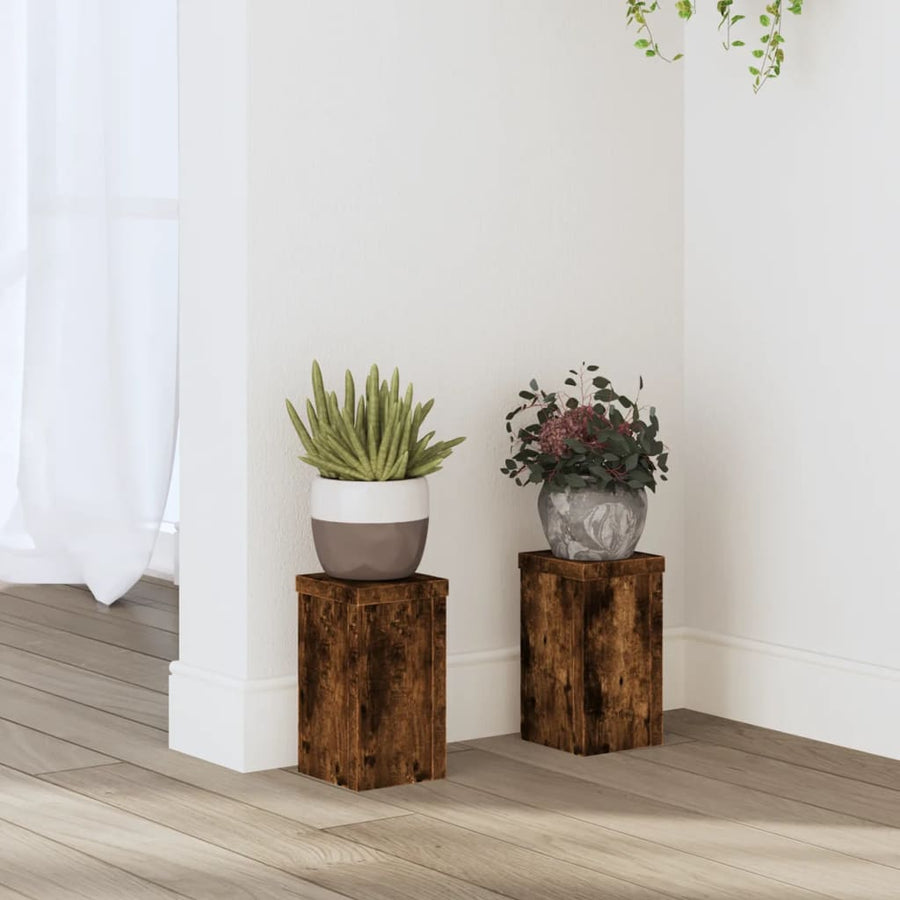 Plantenstandaards Bewerkt Hout 10 x 10 x 18 cm Gerookt eiken