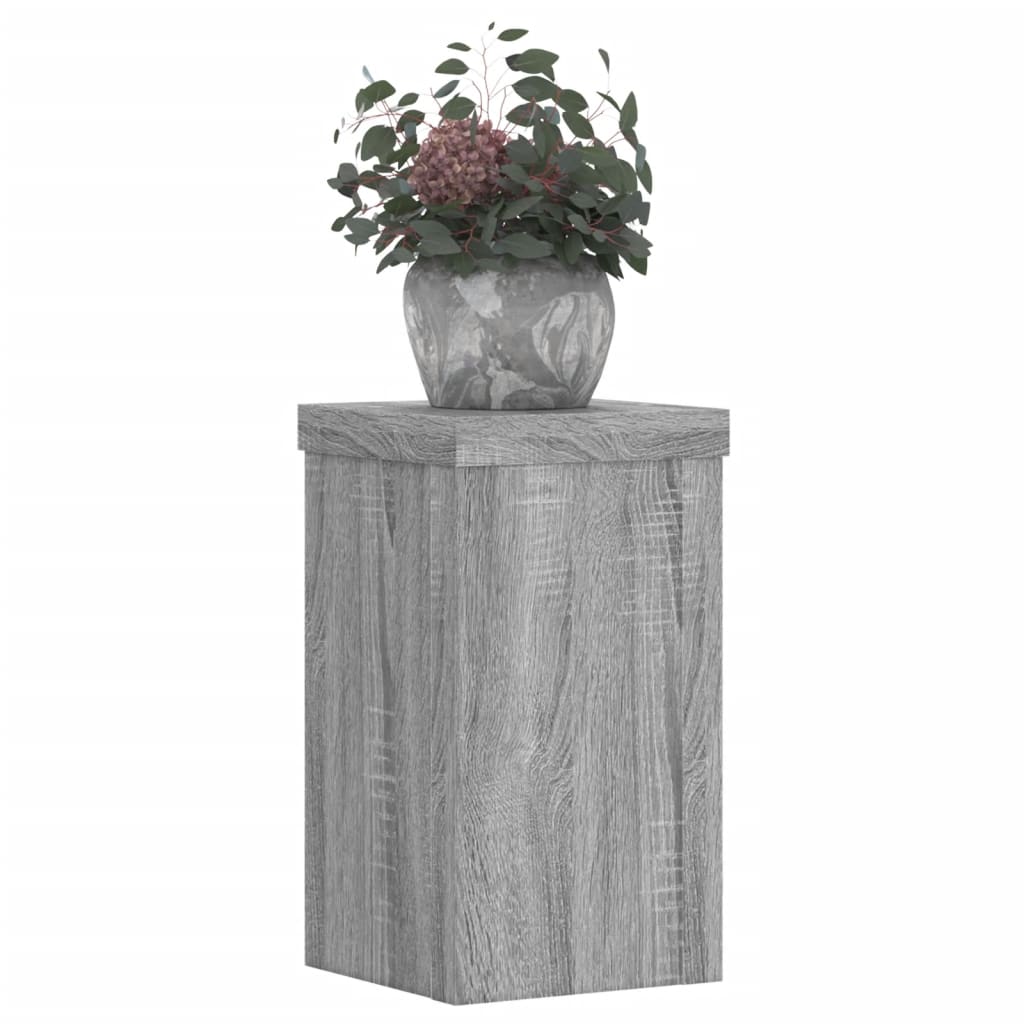 Plantenstandaards 2 st 10x10x18 cm bewerkt hout grijs sonoma