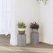Plantenstandaard 10x10x18 cm bewerkt hout grijs (2 stuks)