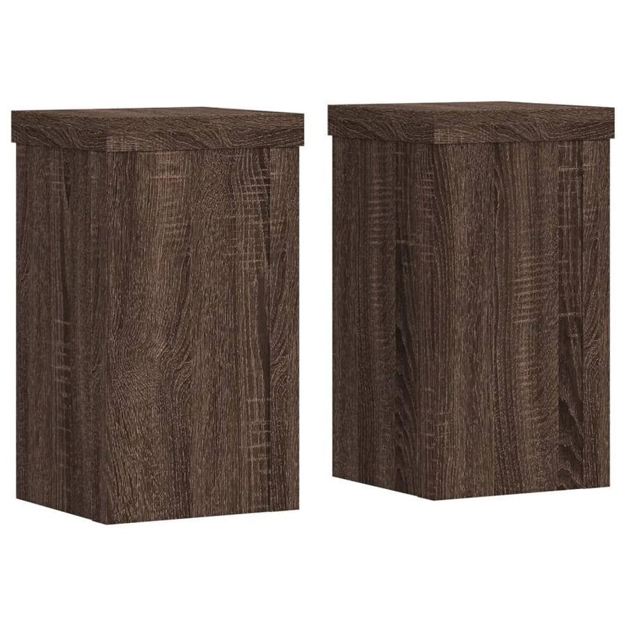 Plantenstandaards 2 st 10x10x18 cm bewerkt hout bruin eiken
