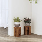Plantenstandaard 10x10x18 cm bewerkt hout oud houtkleurig 2 stuks