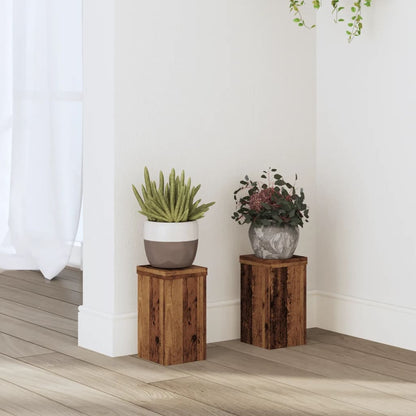 Plantenstandaards Bewerkt Hout Kleurig 10 x 10 x 18 cm Oud hout