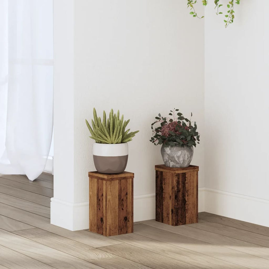 Plantenstandaards Bewerkt Hout Kleurig 10 x 10 x 18 cm Oud hout