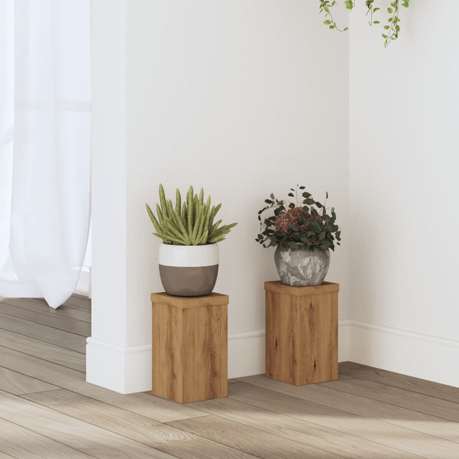 Plantenstandaards 2 St 10X10X18 Cm Hout Artisanaal Eiken