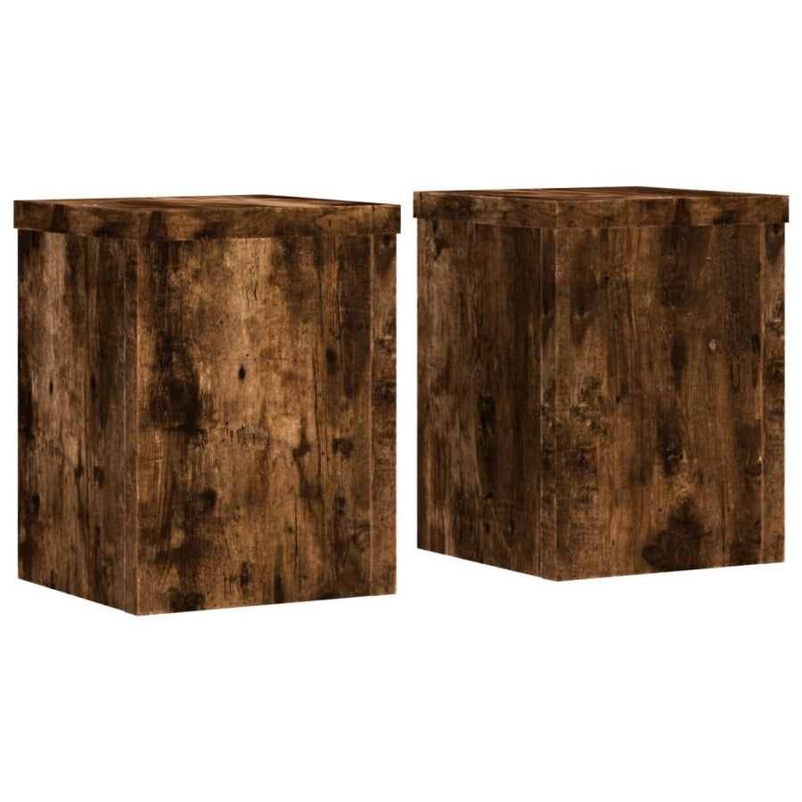 Plantenstandaards 2 st 15x15x20 cm bewerkt hout gerookt eiken