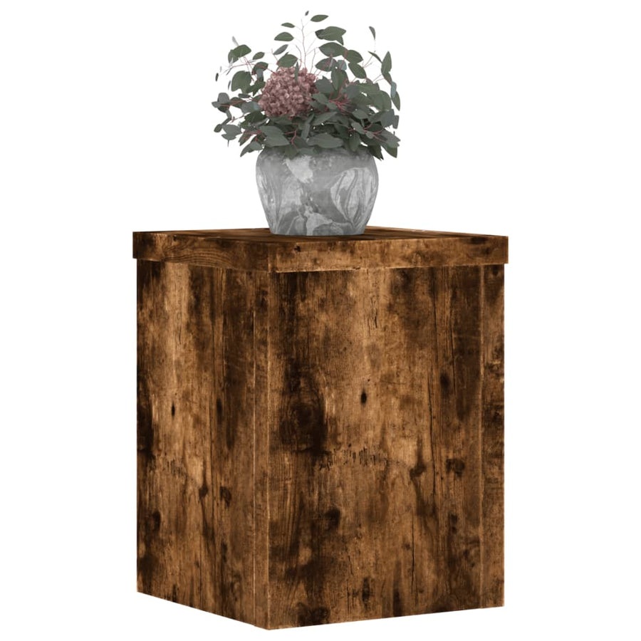 Plantenstandaards 2 st 15x15x20 cm bewerkt hout gerookt eiken