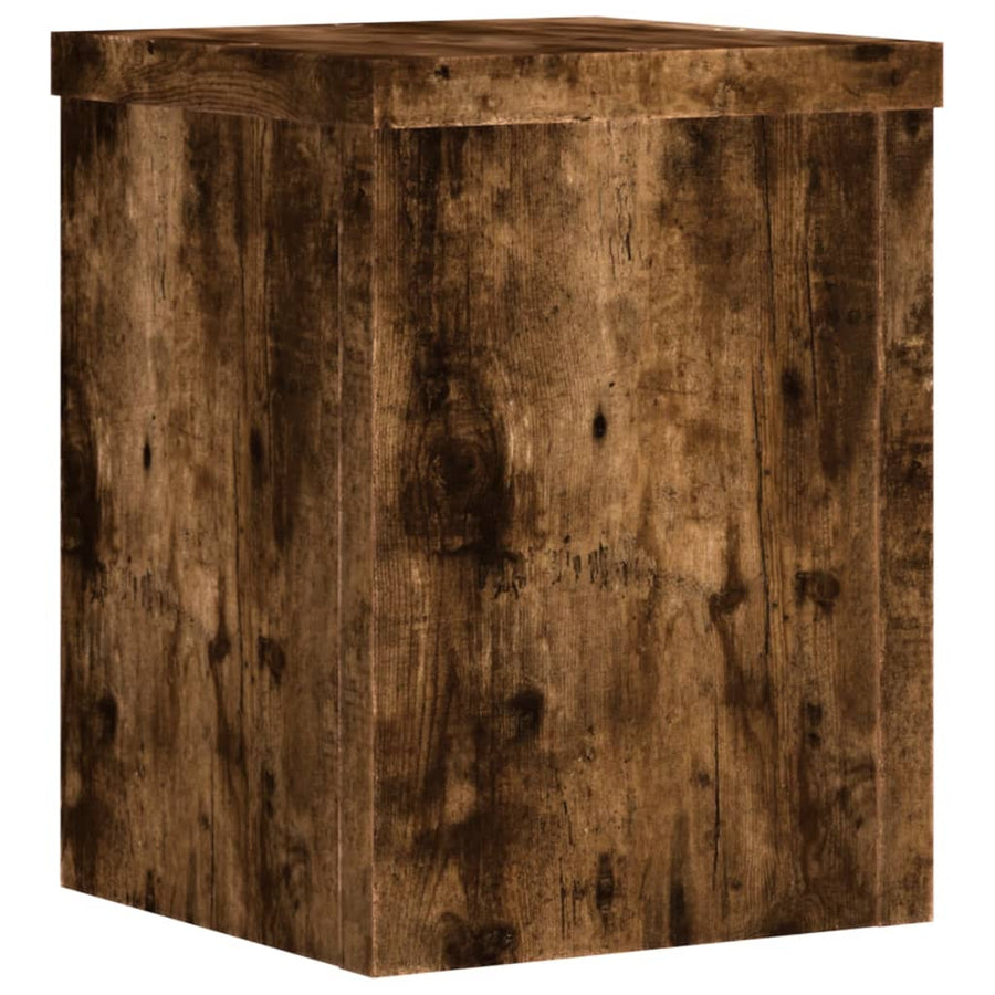 Plantenstandaards 2 st 15x15x20 cm bewerkt hout gerookt eiken