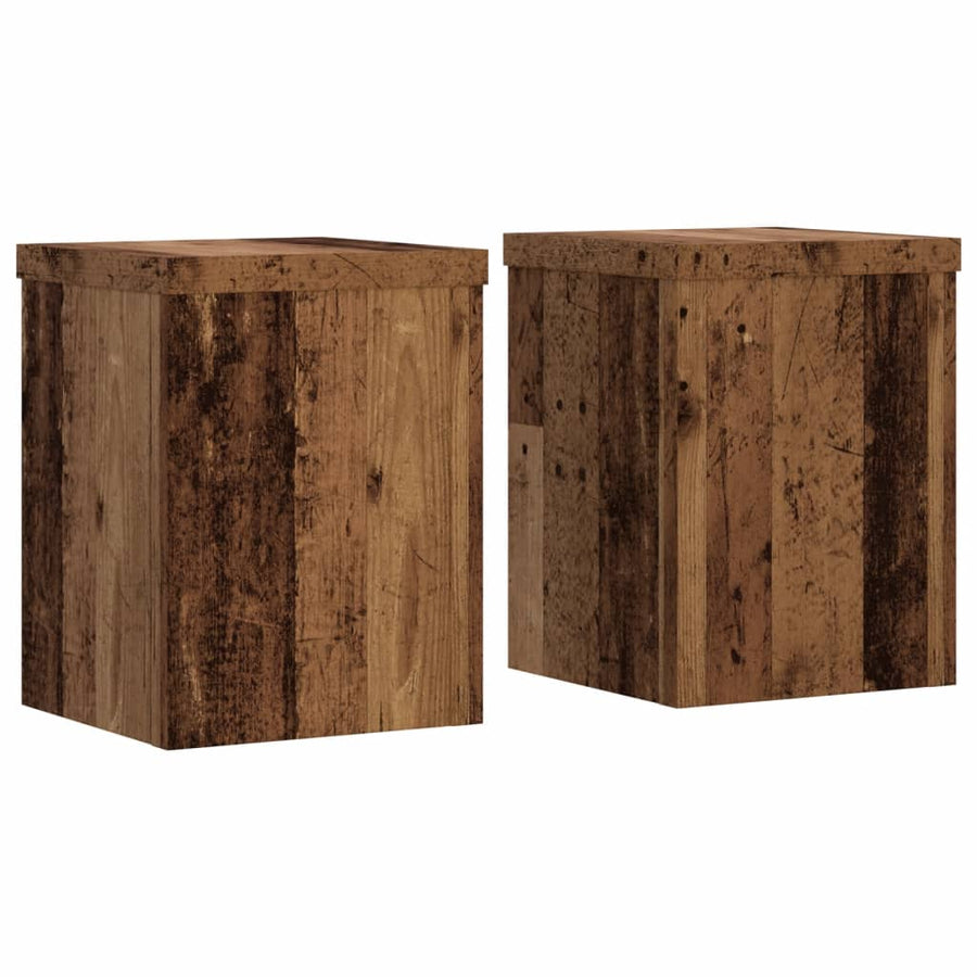Plantenstandaards 2 st 15x15x20 cm bewerkt hout oud houtkleurig