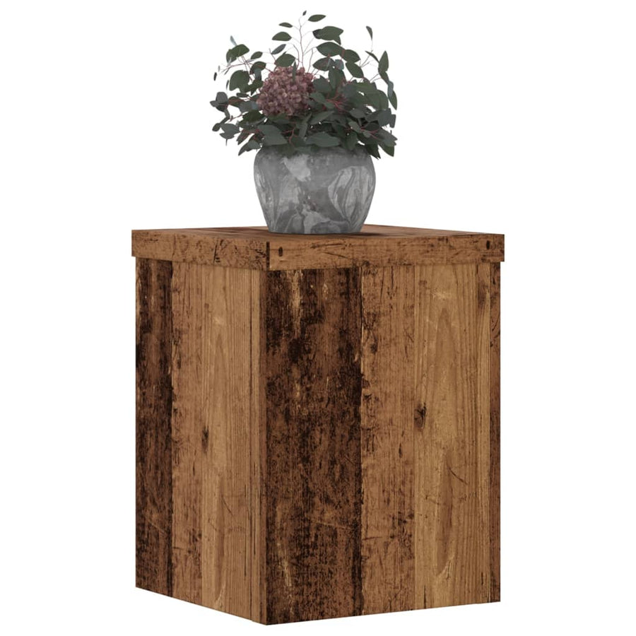 Plantenstandaards 2 st 15x15x20 cm bewerkt hout oud houtkleurig