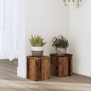 Plantenstandaard 2 st 15x15x20 cm bewerkt hout oud houtkleurig
