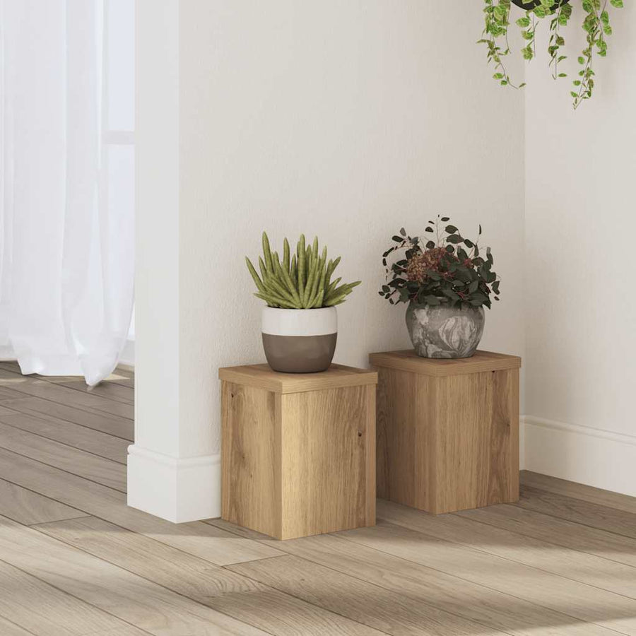 Plantenstandaards 2 st 15x15x20 cm hout artisanaal eiken