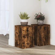 Plantenstandaards 2 st 20x20x30 cm bewerkt hout gerookt eiken