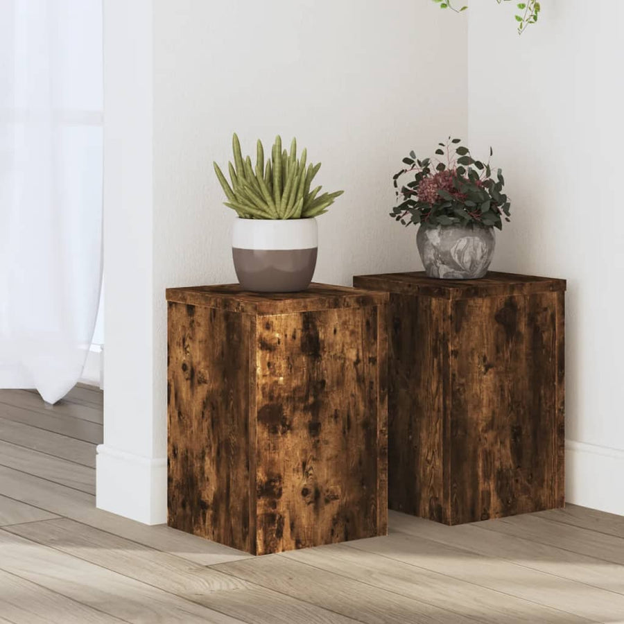 Plantenstandaards Bewerkt Hout 20 x 20 x 30 cm Gerookt eiken
