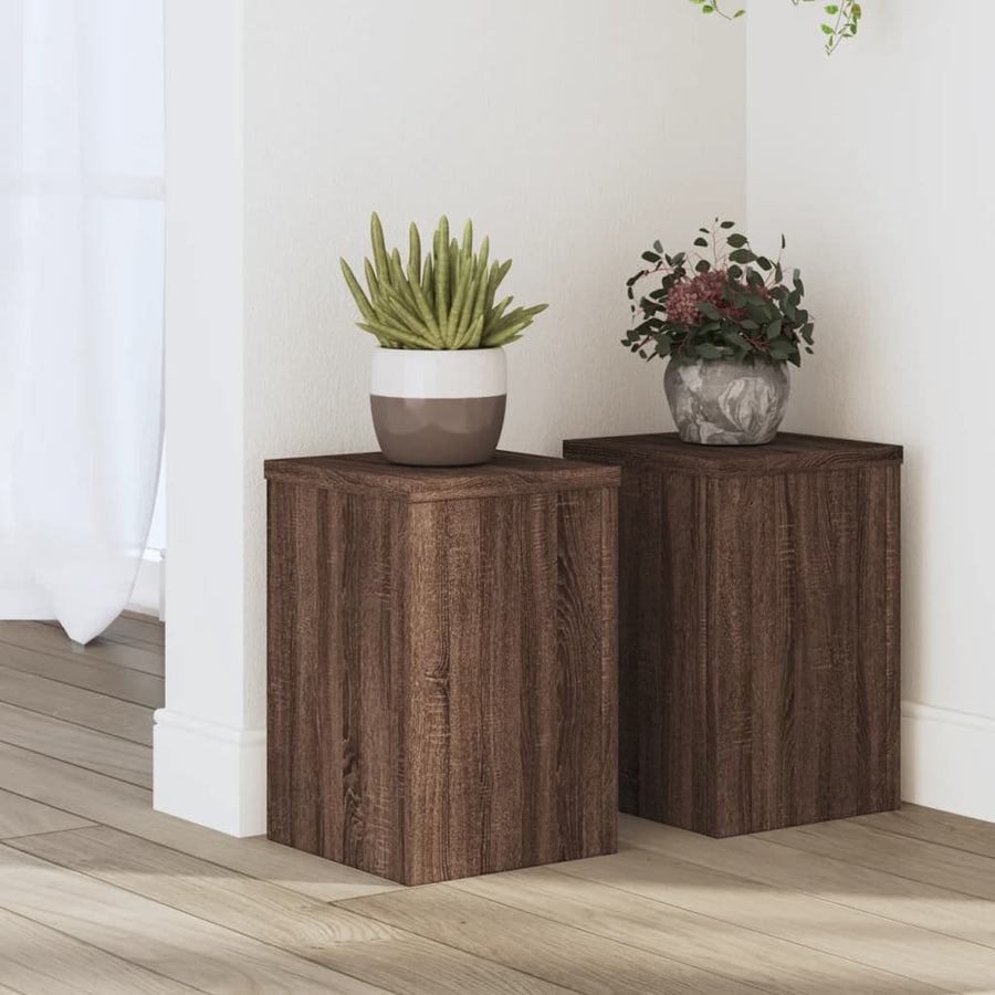 Plantenstandaards 2 st 20x20x30 cm bewerkt hout bruin eiken