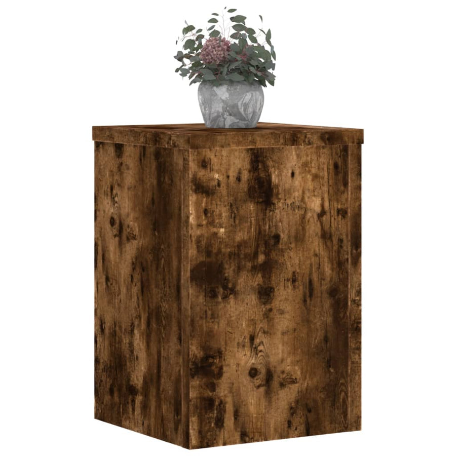 Plantenstandaards 2 st 25x25x35 cm bewerkt hout gerookt eiken