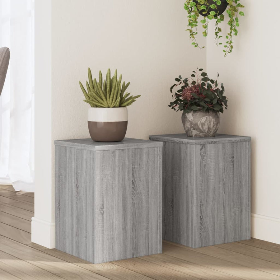 Plantenstandaards 2 st 25x25x35 cm bewerkt hout grijs sonoma