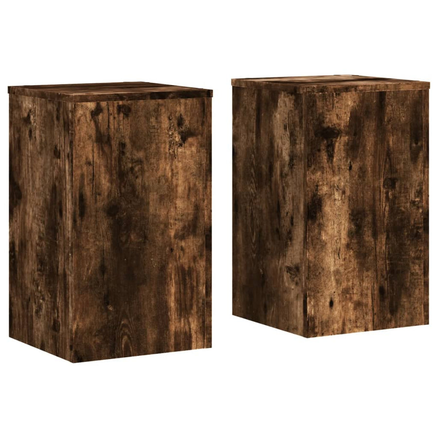Plantenstandaards 2 st 30x30x50 cm bewerkt hout gerookt eiken