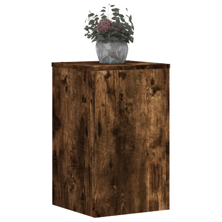 Plantenstandaards 2 st 30x30x50 cm bewerkt hout gerookt eiken