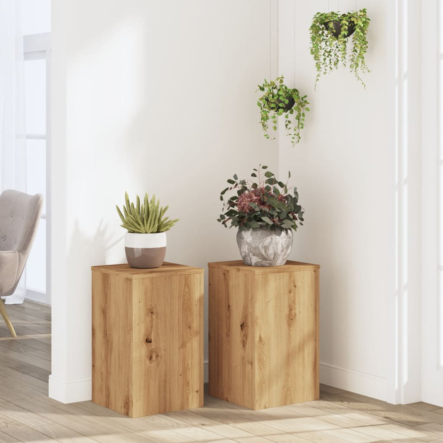 Plantenstandaards 2 st 30x30x50 cm hout artisanaal eiken