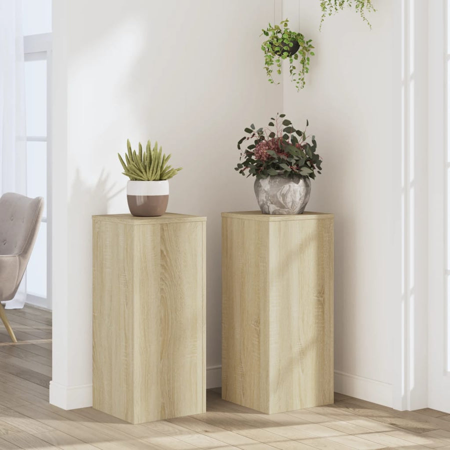 Plantenstandaards 2 st 30x30x70 cm bewerkt hout sonoma eiken