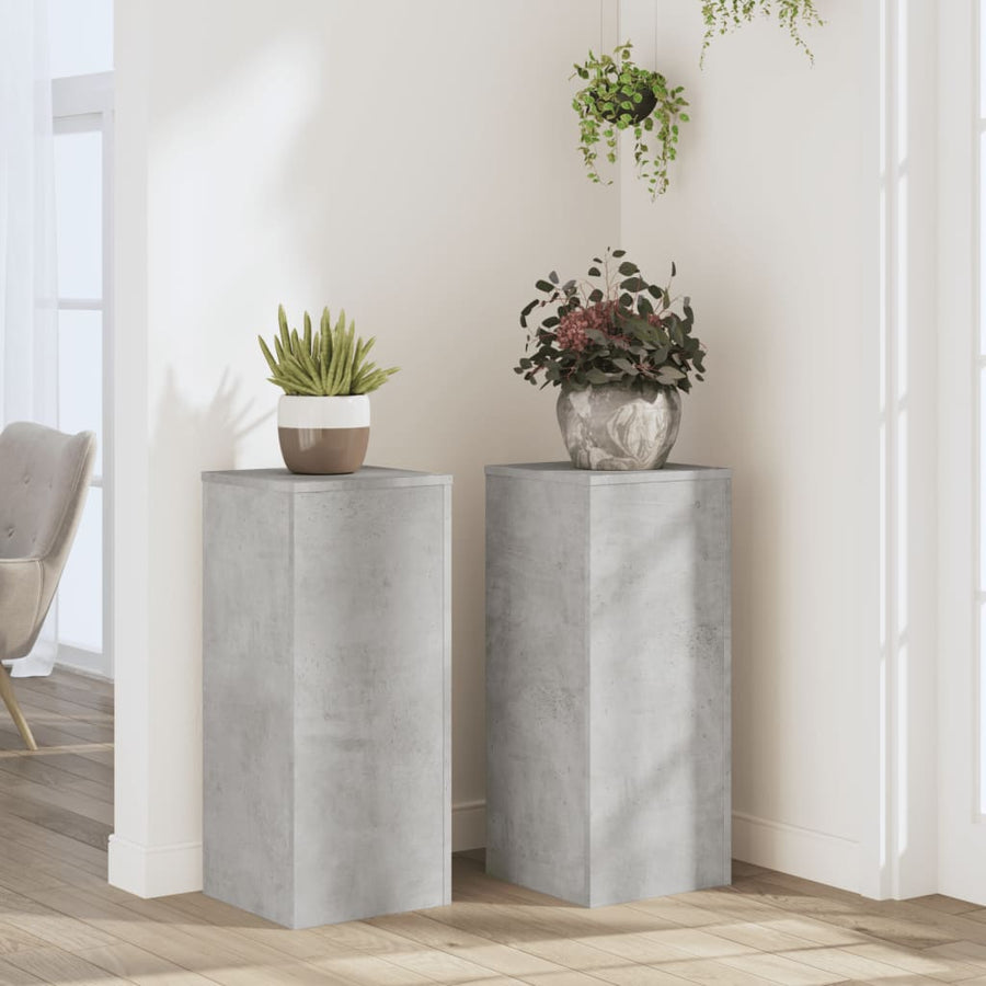 Plantenstandaards 2 st 30x30x70 cm bewerkt hout betongrijs
