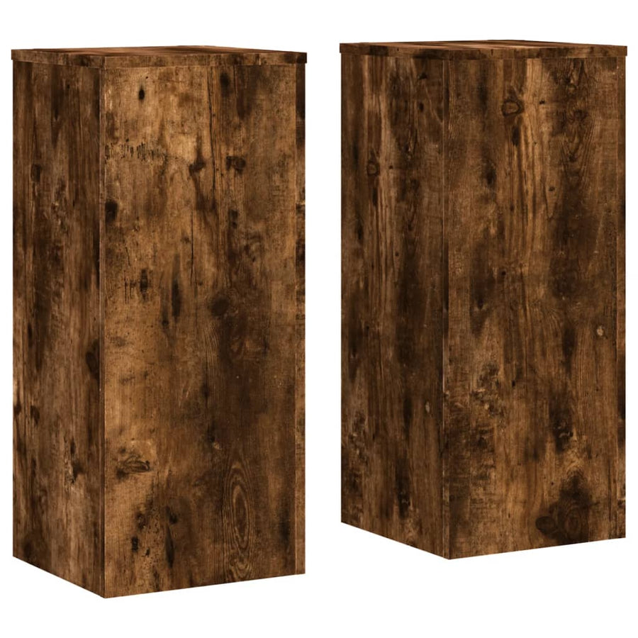 Plantenstandaards 2 st 30x30x70 cm bewerkt hout gerookt eiken