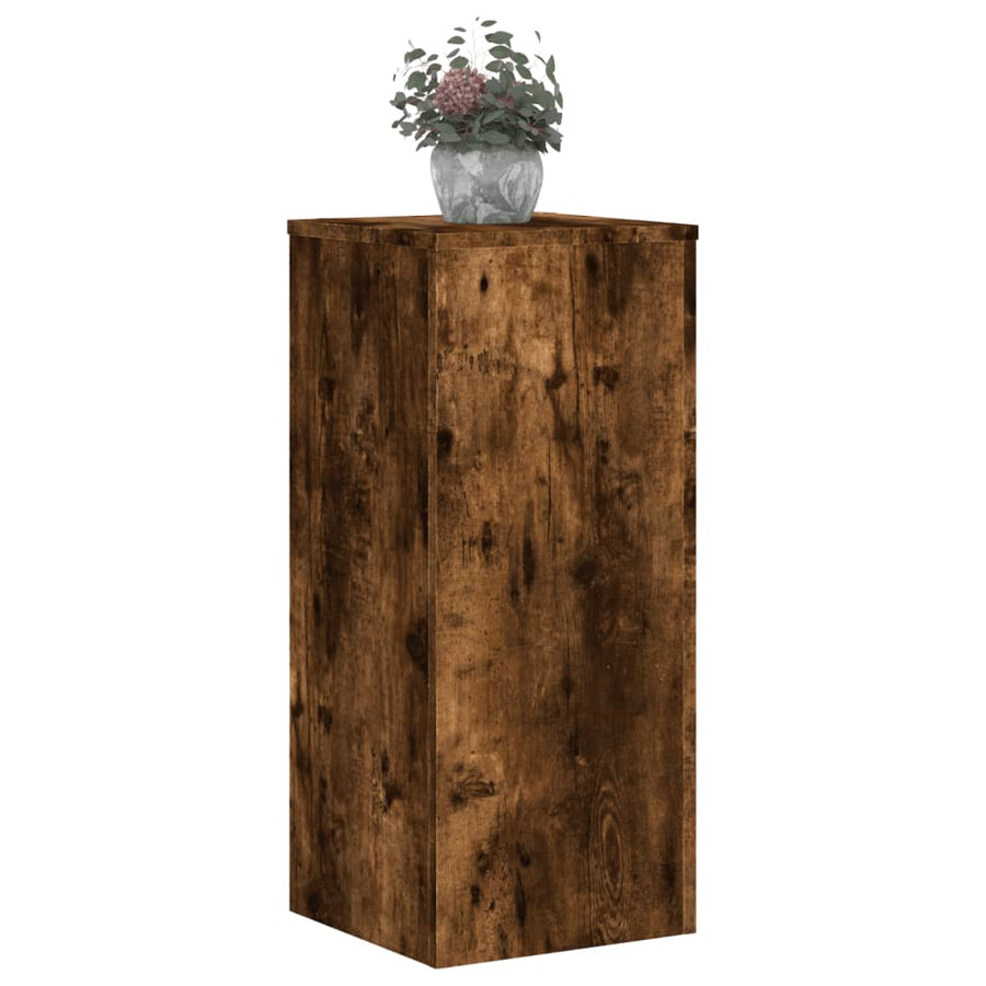 Plantenstandaards 2 st 30x30x70 cm bewerkt hout gerookt eiken