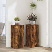 Plantenstandaard 30x30x70 cm bewerkt hout gerookt eiken 2 stuks