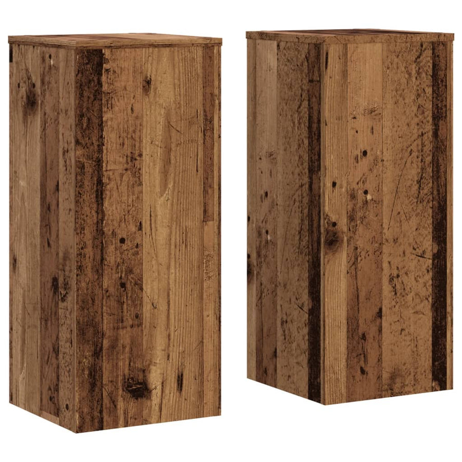 Plantenstandaards 2 st 30x30x70 cm bewerkt hout oud houtkleurig