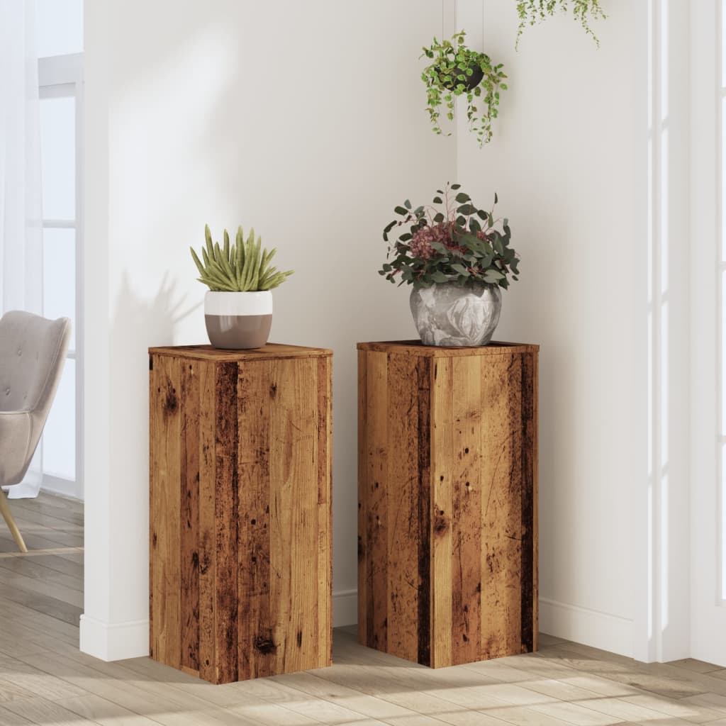 Plantenstandaards 2 st 30x30x70 cm bewerkt hout oud houtkleurig